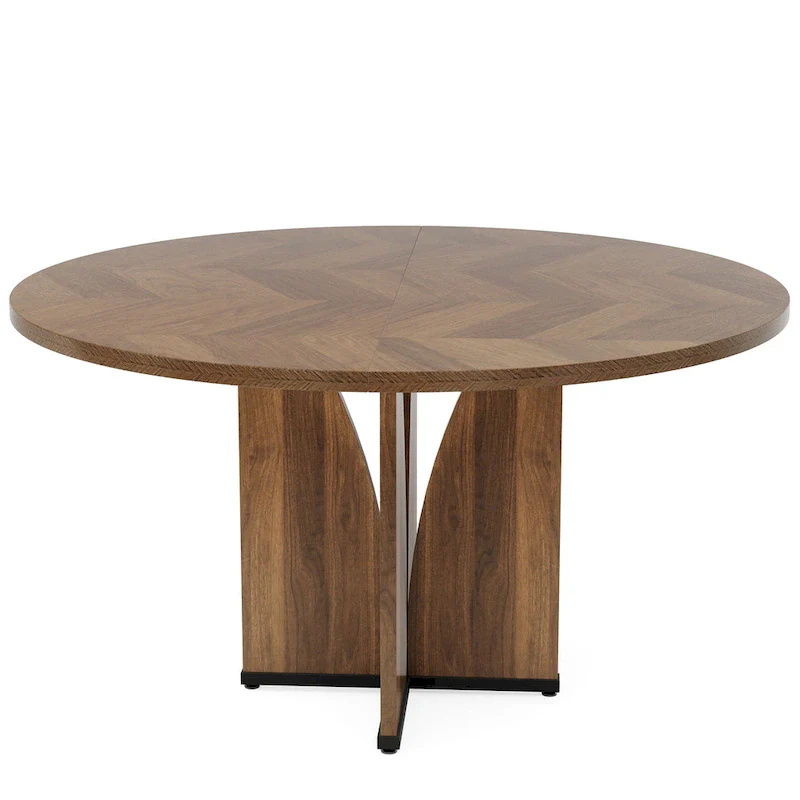 Brown Round Pedestal Dining Table for 4, 39.37-Inch