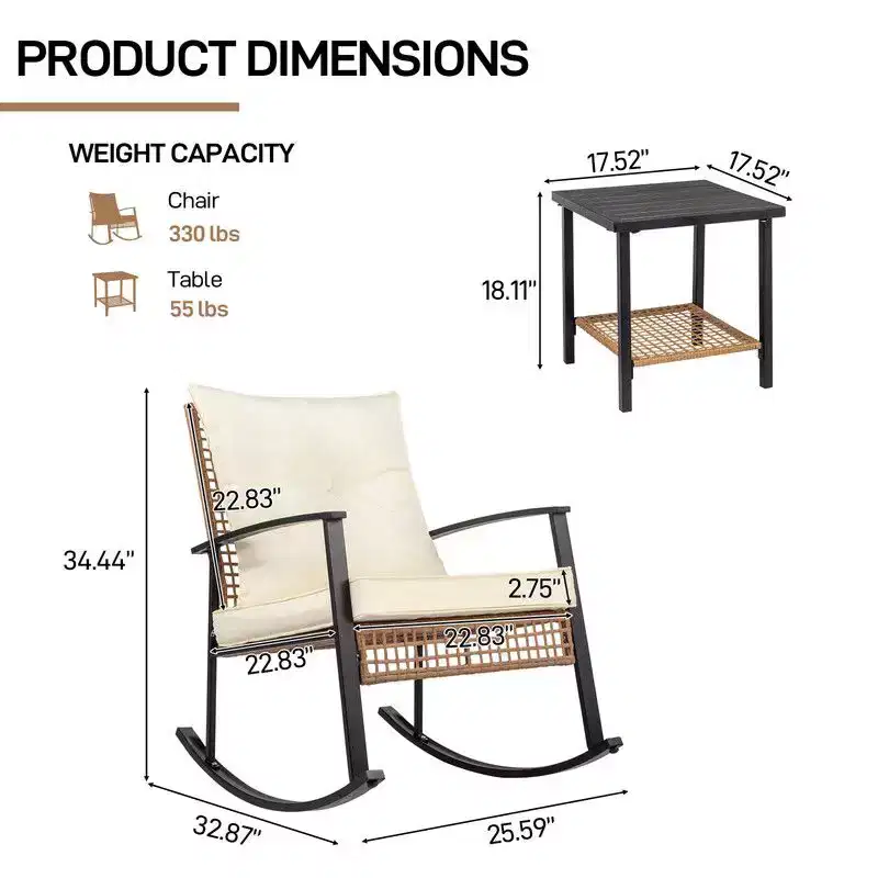 Karl Home Patio 3-Piece Wicker Rocking Conversation Set