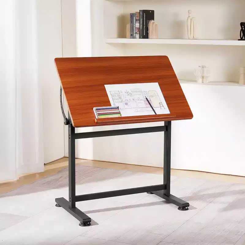 VEVOR Drafting Table, Adjustable 090 Tilt Drawing Desk, Portable Artist Table with Black H-Frame and Brown Desktop, Black&Brown