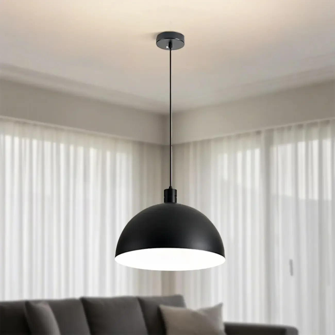 Nordic Cream Glass Dome LED Pendant Light for Living Room