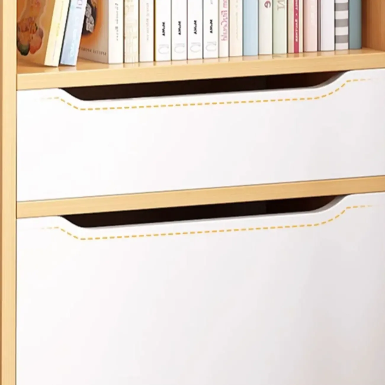 Tall Gray 4-Tier Open Back Wood Bookshelf with Drawer