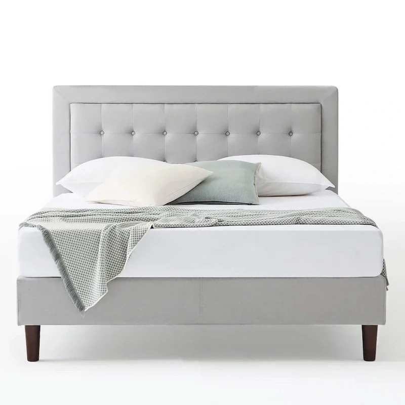 Priage Grey Sand Upholstered Beige Button-tufted Premium Platform Bed