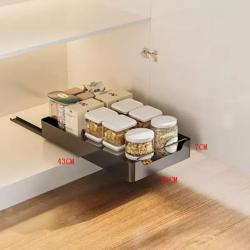 Spice Bottles,Pull Out Cabinet Organizer Fixed, Adhesive Film, Heavy Duty Slide Out Pantry Shelves,Sliding Drawer Storage Rack for Kitchen Home