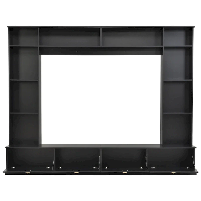 104.2 Wall Unit with TV Stand, Bookshelves, and Cabinets – Black