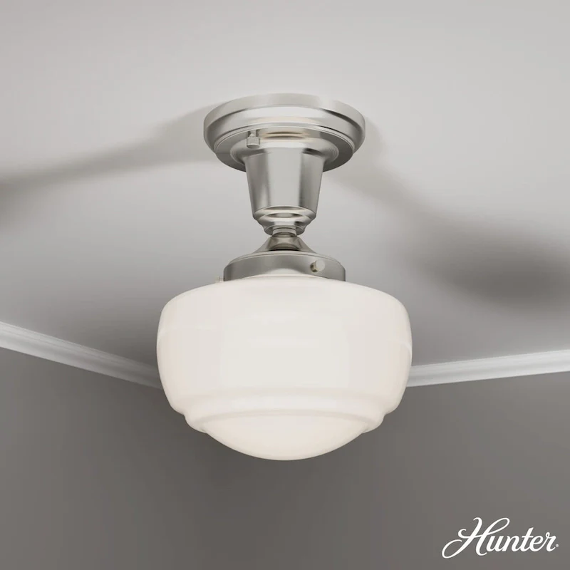 Hunter Saddle Creek 1-Light Mini Pendant / Semi-Flush Mount Ceiling Light - Kitchen Island, Dining Room, Hallway