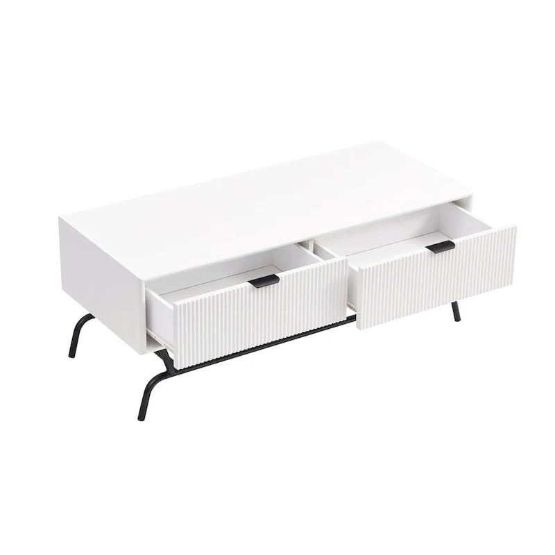 Modern 42-inch Double Drawer Metal Leg Coffee Table