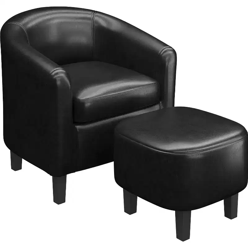 Yaheetech Faux Leather Accent Arm Chair Barrel Chair with Ottoman for Living Room