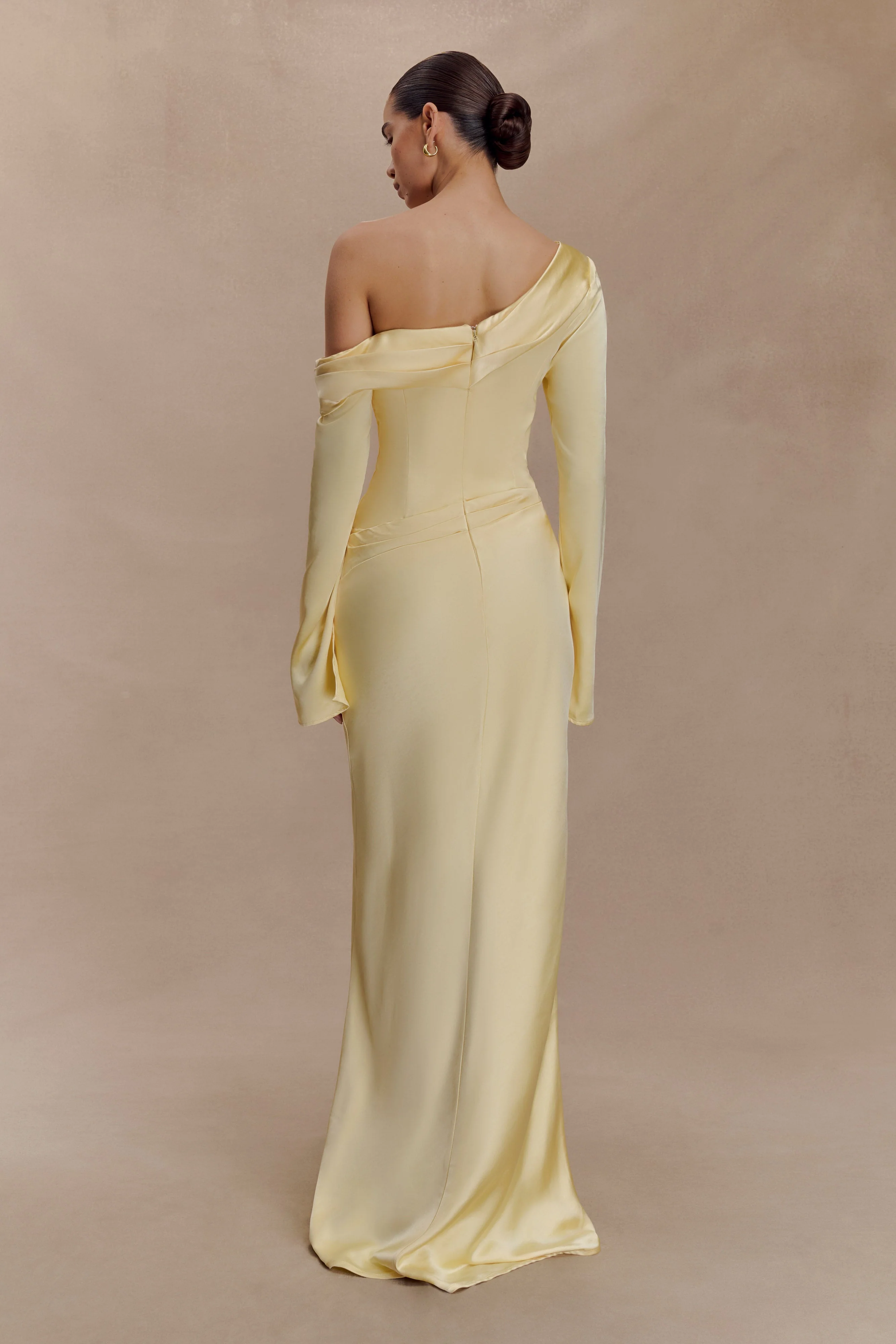 Iris Long Sleeve Satin Maxi Dress - Lemon
