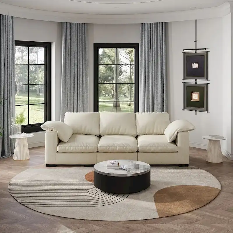 86.61  Modern Farmhouse Deep 3-Seater Sofa, Track Arm Couch, Linen Fabric Sofa