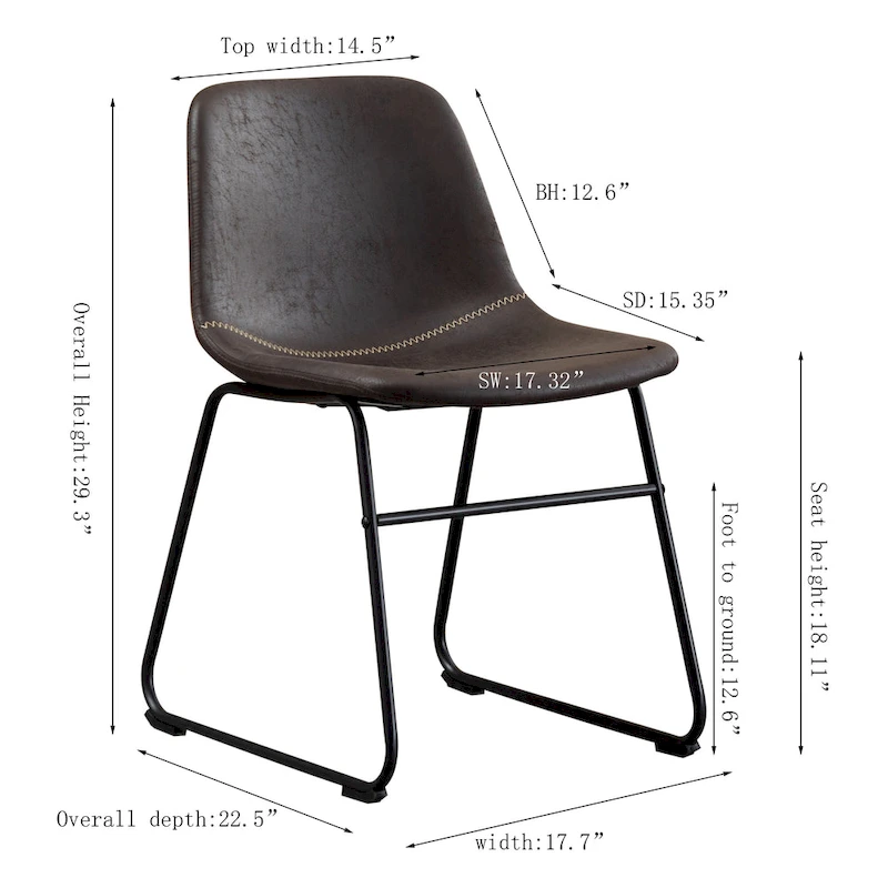 Modern Faux Leather Dining Chairs with Metal Frame (Set of 2) - 24 H x 14.5 W x 20.8 D