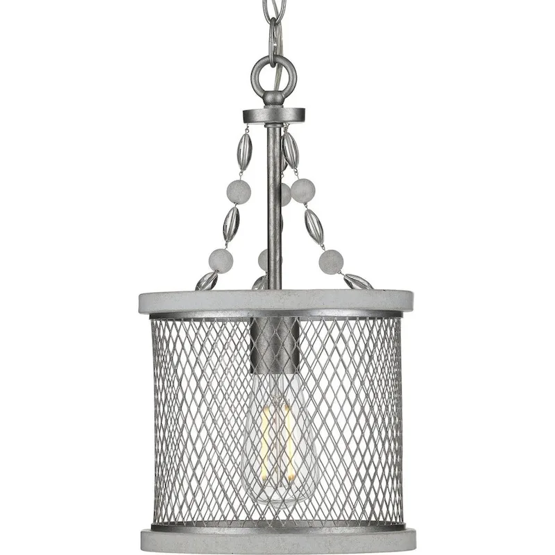 Austelle Collection One-Light Galvanized Finish Farmhouse Pendant Light - 14.570  x 11.420  x 11.420