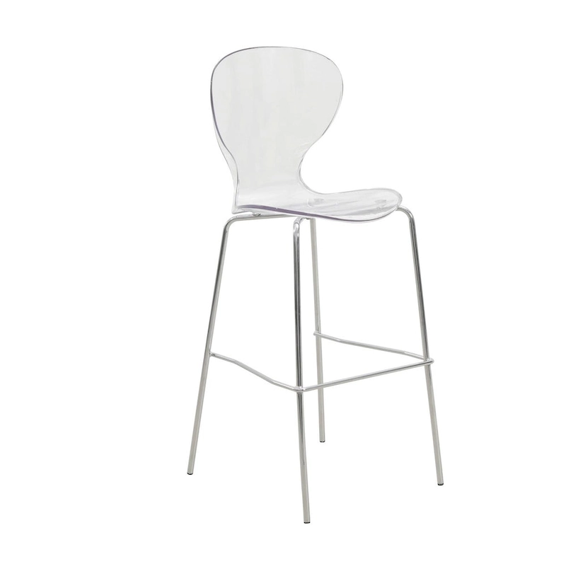 Acrylic Barstool with Steel Frame in Chrome Finish Oyster Series Set of 2