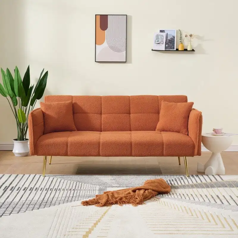 79.92  Teddy Velvet Upholstered Sofa Bed with Adjustable Back and Armrests