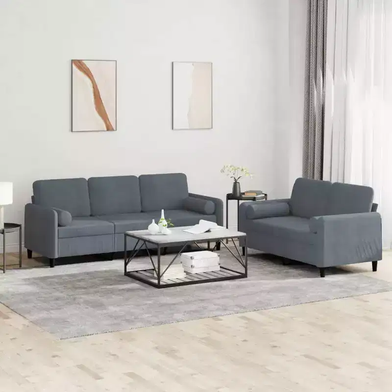 vidaXL Sofa Set Dark Grey Velvet (100% polyester), metal, textilene, plywood