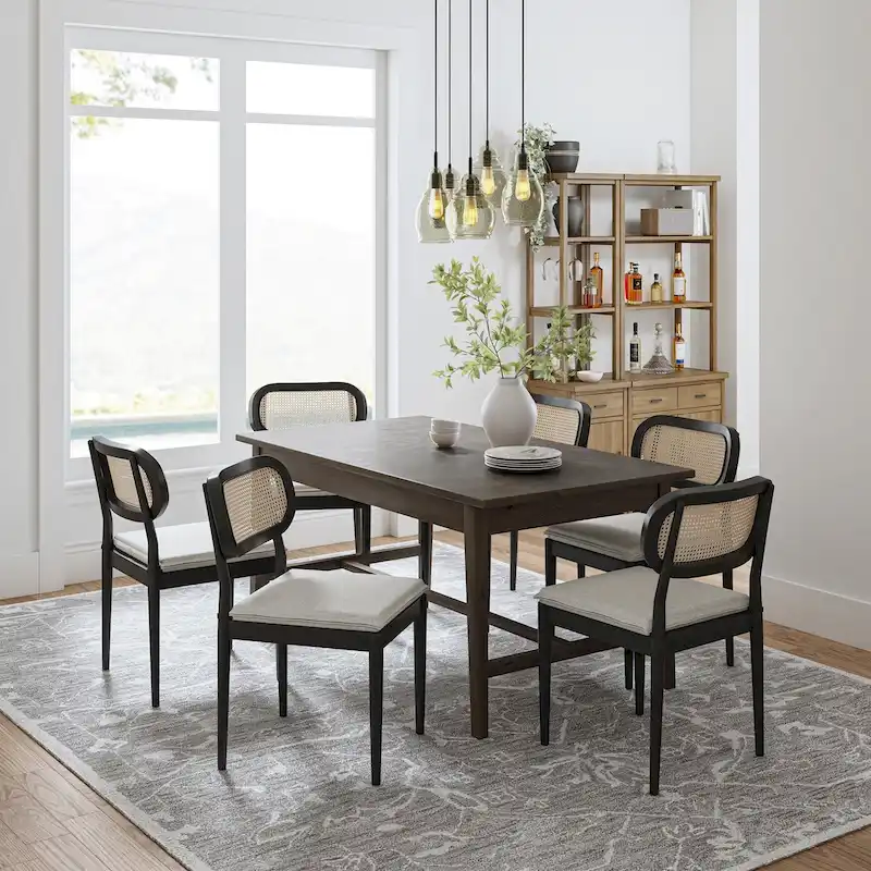 Konstantin Modern Solid Wood Dining Chair with Ratten Back and Removable Cushion Set of 6 by HULALA HOME