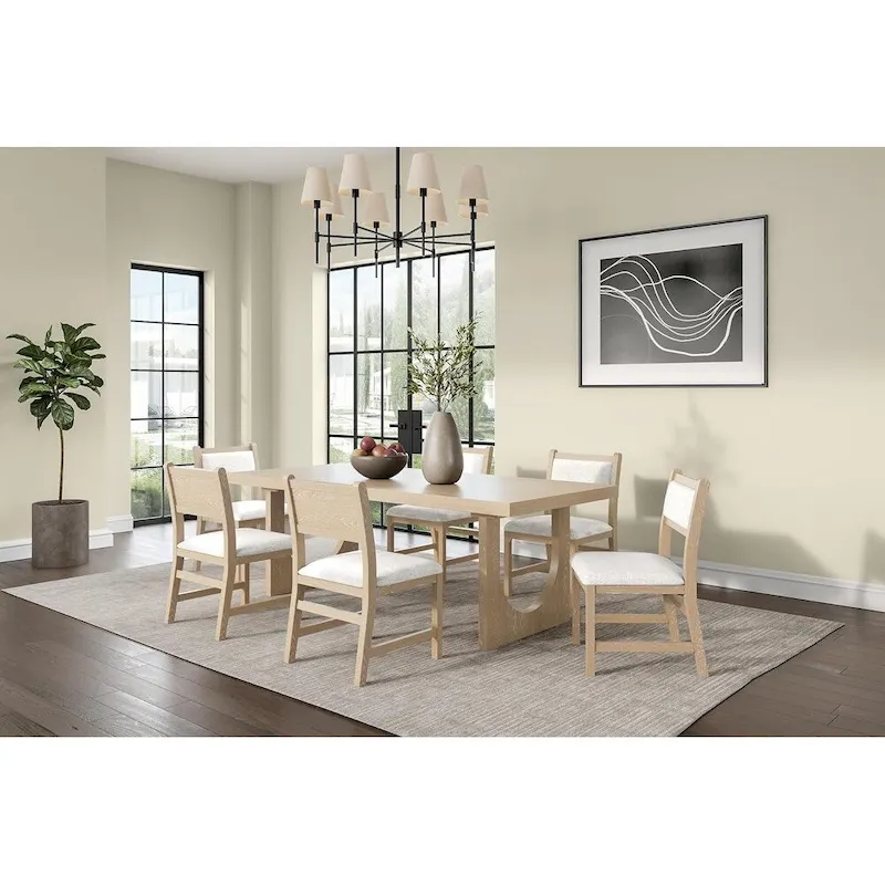 Rectangular Dining Table Set for 6, Light Brown, Wood Grain Finish