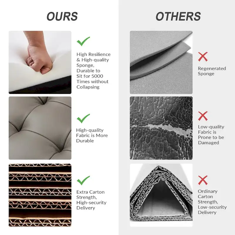 Genuine Leather Tufted Bench with Solid Wood Base