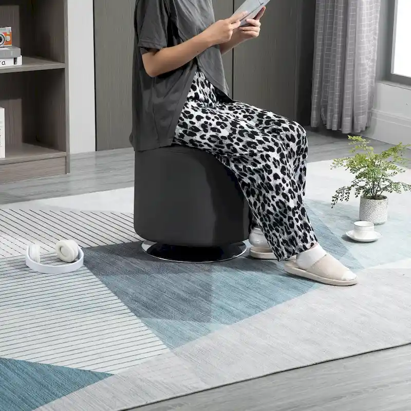 HOMCOM 360-deg Swivel Foot Stool Round PU Ottoman with Thick Sponge Padding and Solid Steel Base