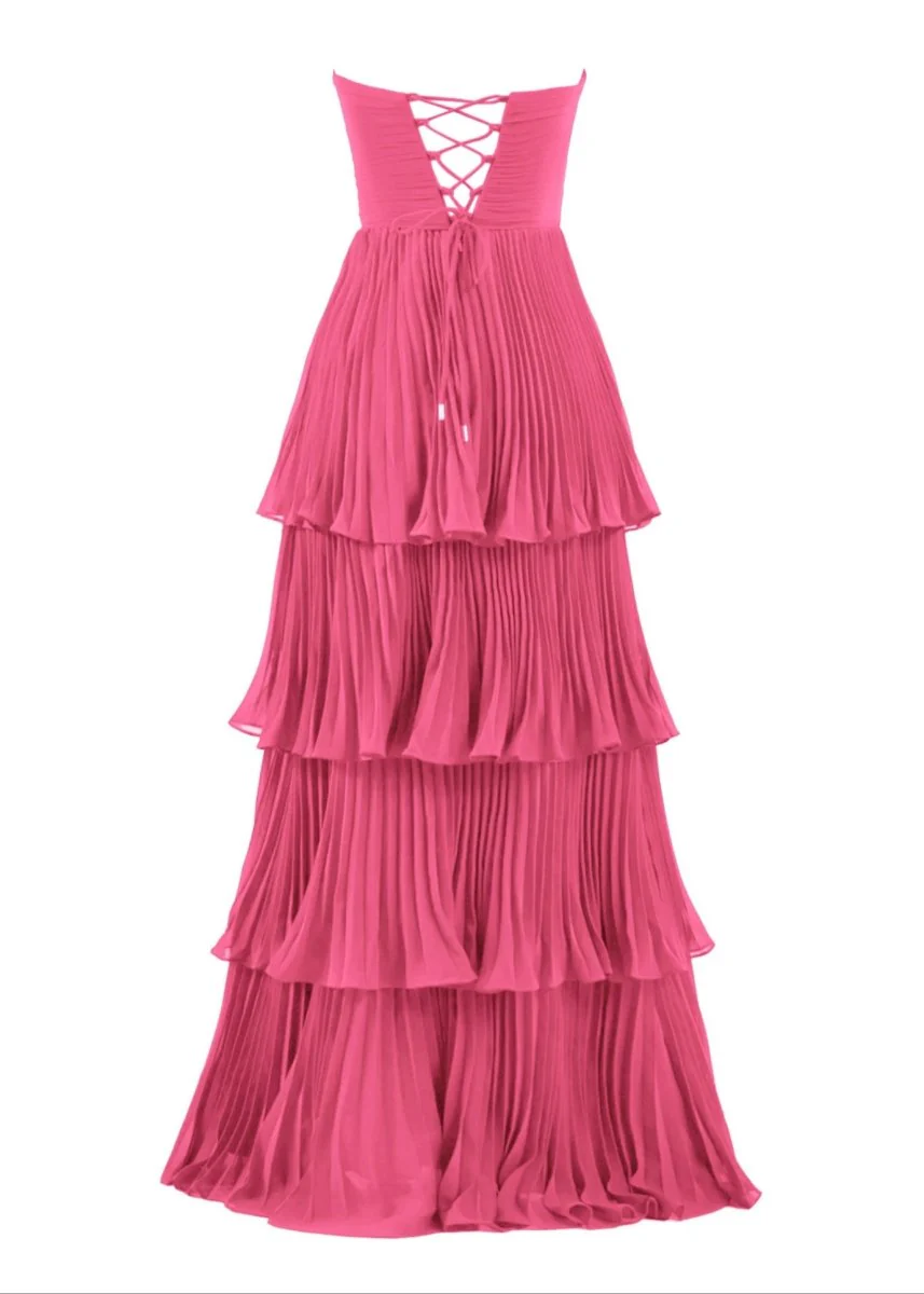 Strapless Emerald Green Ruffle Multi-Layer Long Prom Dress