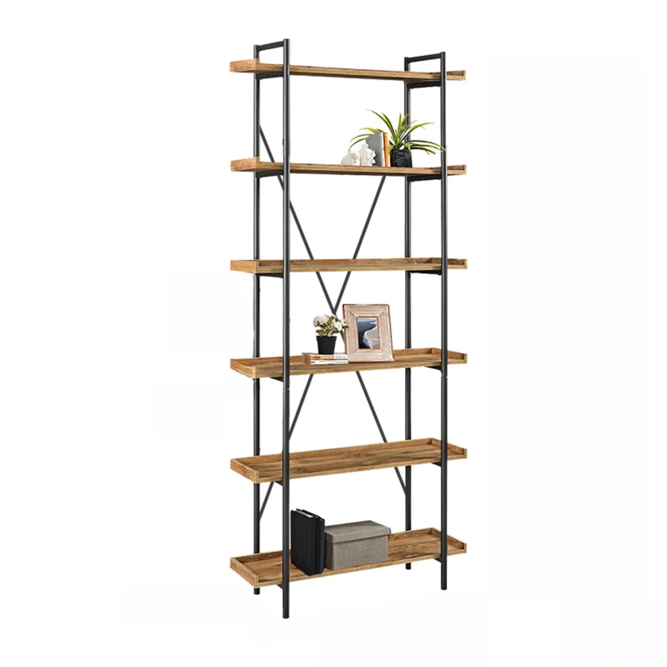 5-Tier Open Back Metal Frame Rectangular Bookcase