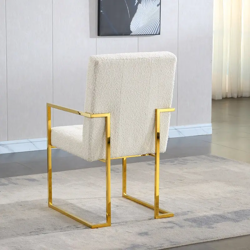Modern Velvet Dining Arm Chair Set of 1, Tufted Design and Gold Finish Stainless Base