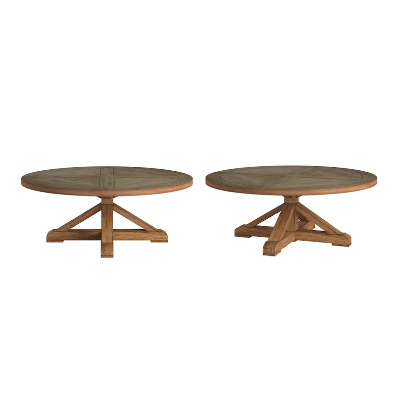 Krakova Rustic X-Base Round Pine Veneer Wood Coffee Table