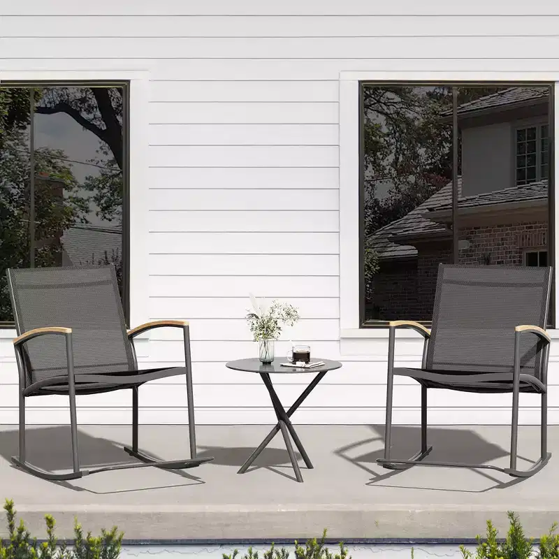 Celebalcony 3 Piece Outdoor Rocking Bistro Set, Textilene Fabric Small Patio Furniture Set with Table for Lawn, Garden, Balcony, Poolside