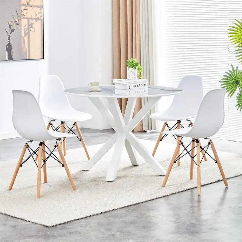 Grondin Mid-Century Modern Round Dininig Table with MDF Top and Pedestal Base, 42.1 End Table Leisure Table