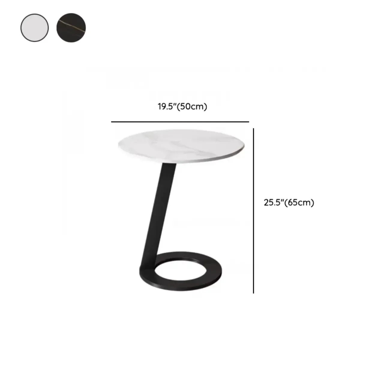 White Modern Stone Metal C Shaped Round Side Table