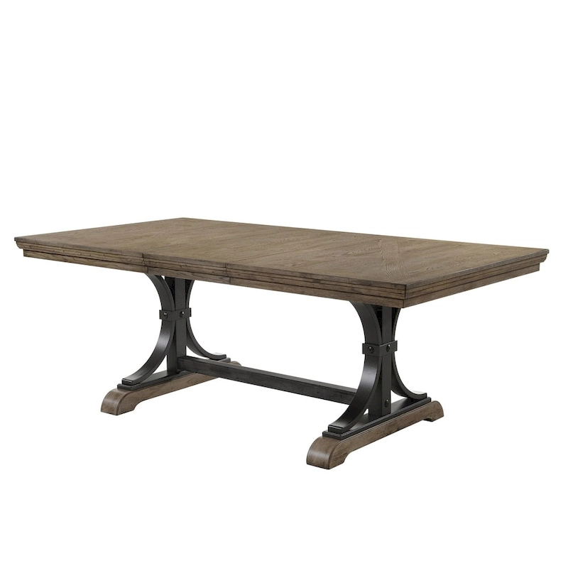 Roundhill Furniture Birmingham Nailhead 8-Piece Table with Nail Head Bench and Arm Chair Dining Set, Driftwood