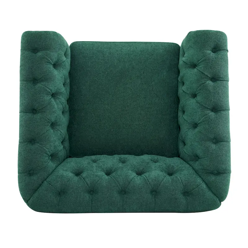 Swivel Button-Tufted Club Chair – Dark Green / Cognac, Chesterfield Style, Single Seat