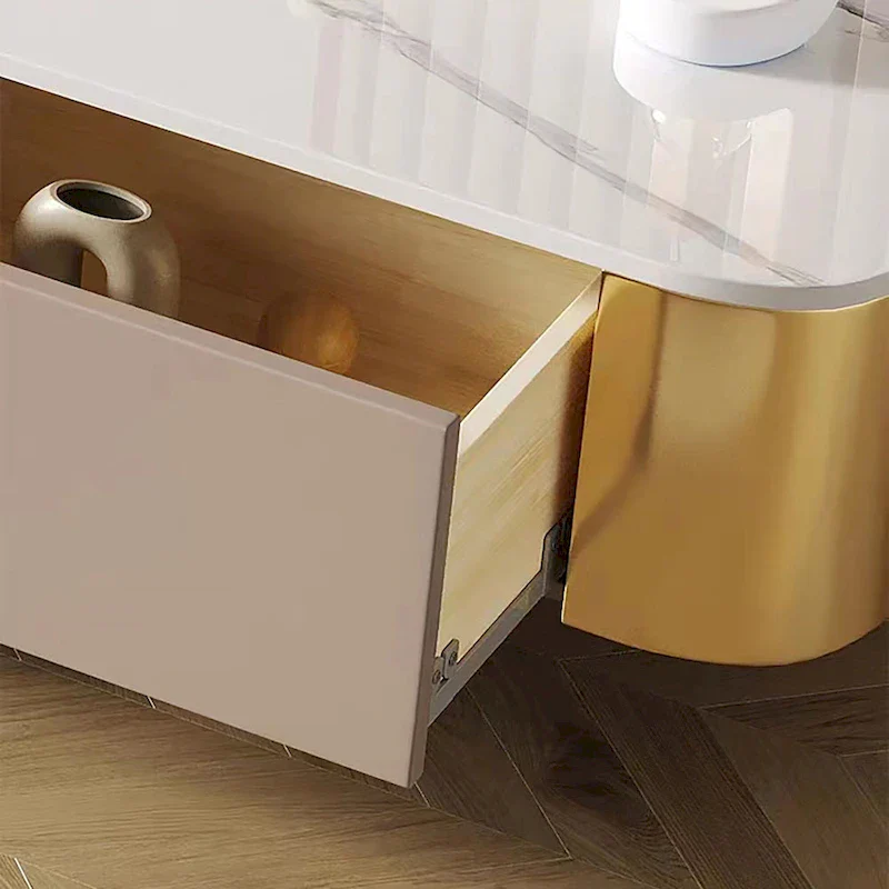 78.7 Modern TV Stands, White Glossy sintered stone top, gold legs, 4 Drawers - 78.74