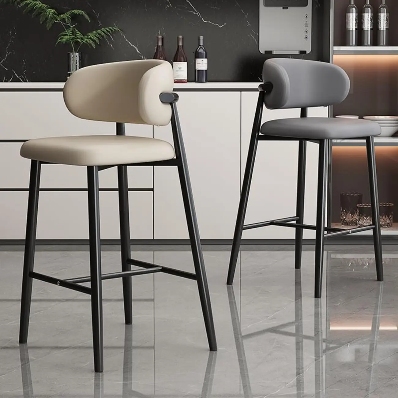 Modern Upholstered Low Back Counter Height Bar Stools