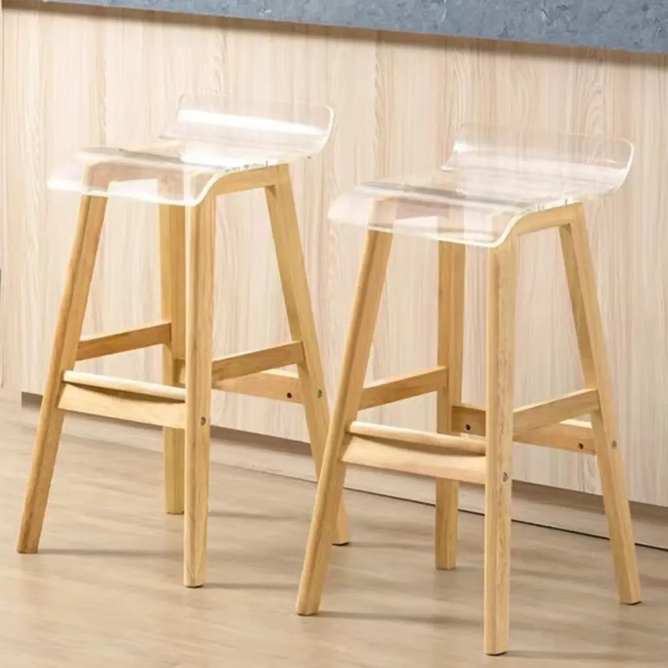 Acrylic Saddle Counter Height Wooden Bar Stools