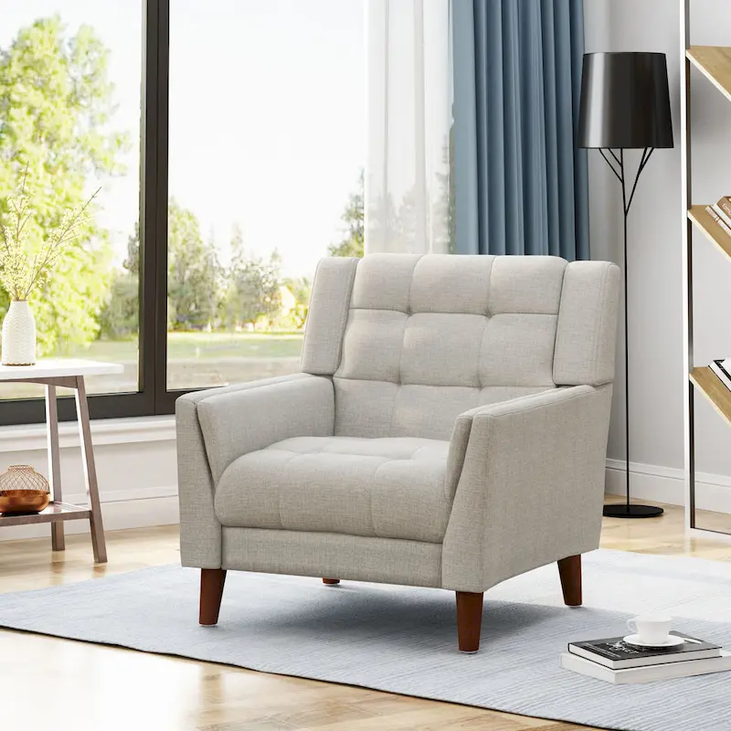 Modern Armchair - Blue, Beige - Tufted Single Seat