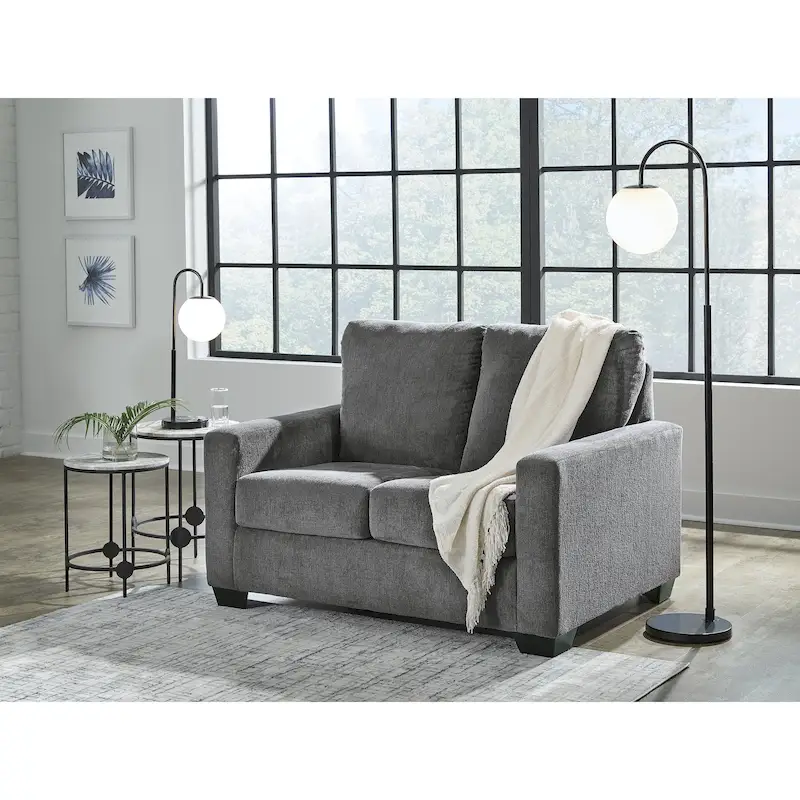 Pewter / Navy Polyester Twin Sofa Sleeper with Built-In Memory Foam Mattress – Seats 2