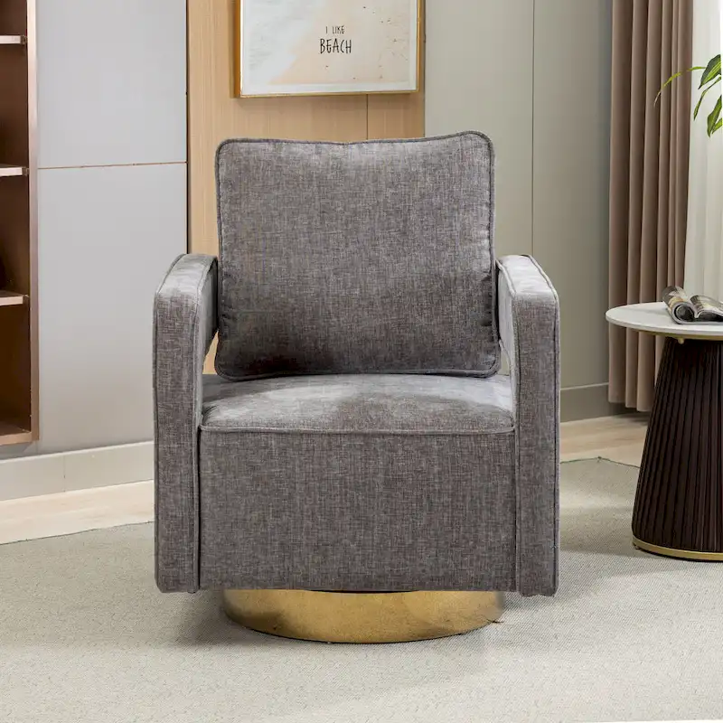 Modern Upholstered Swivel Open-Back Barrel Chair With Pillow