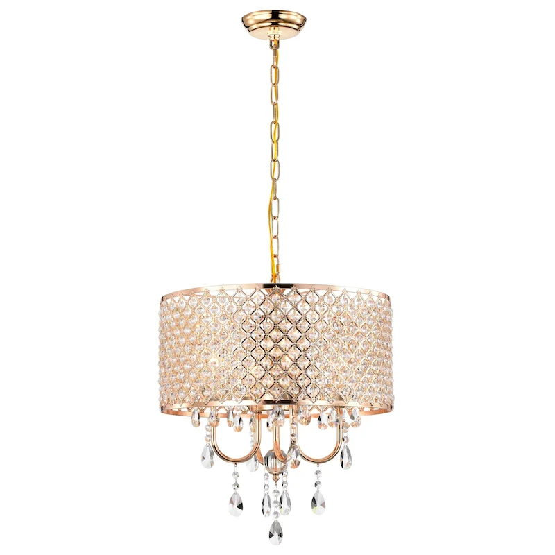 Lucilia 18 Inch Modern-Glam Style Gold Polished Finish Pendant Crystal Lighted Chandelier 4-Light - N/A