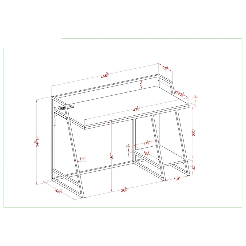 Industrial 49-inch Steel Computer Desk with USBs