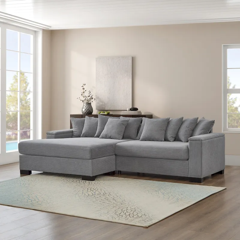 111 Corduroy L-Shaped Sectional Sofa with Convertible Chaise