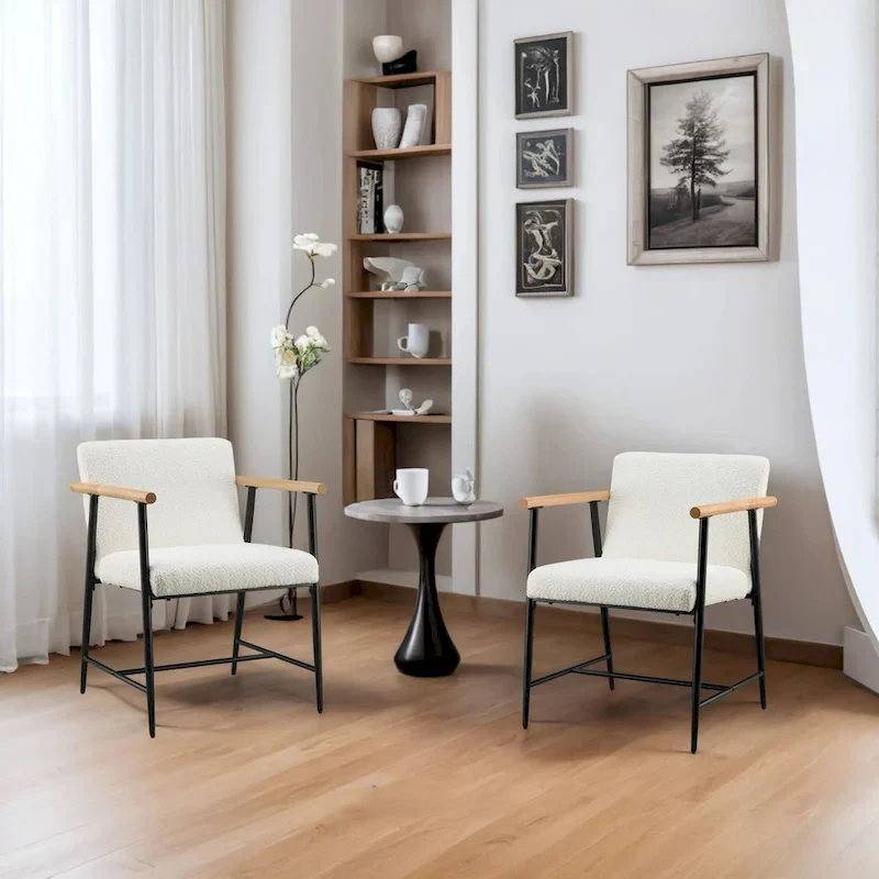 Fabric Dining Chair, Beige/Gray + Black, Set of 2