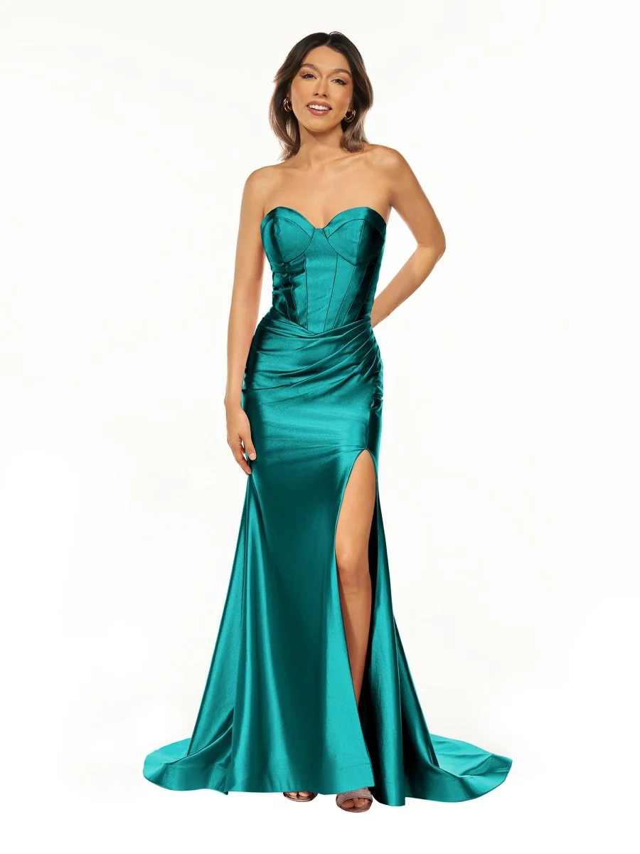 Sweetheart Fuchsia Pleated Mermaid Long Prom Dress