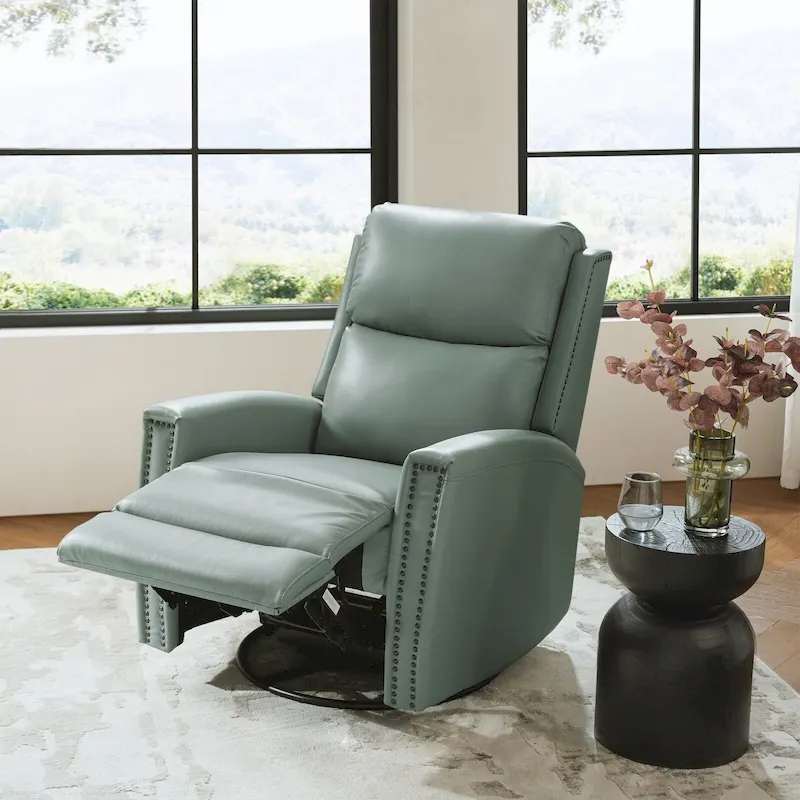 Fiacro 30.31Wide Modern Genuine Leather Wingback Swivel Rocker Recliner with Nailhead Trims