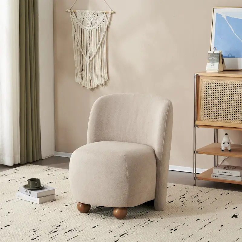 '- Eliana Modern Teddy Fabric Accent Chair with Curved Backrest and Legs