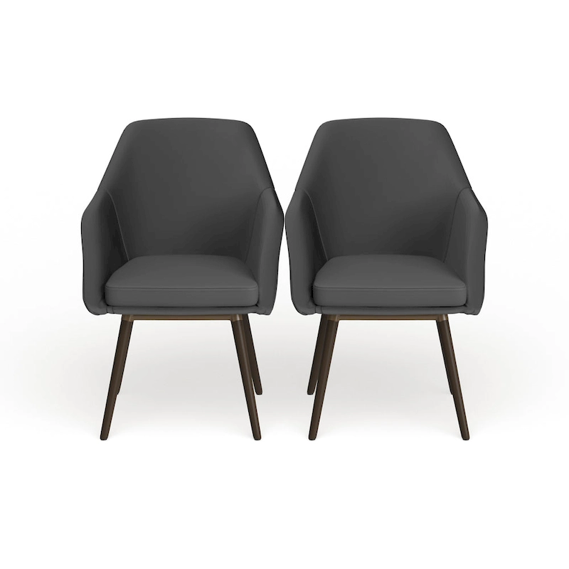 Carson Carrington Akrehamn 2-piece Grey Faux Leather Arm Chair Set with Beech Legs