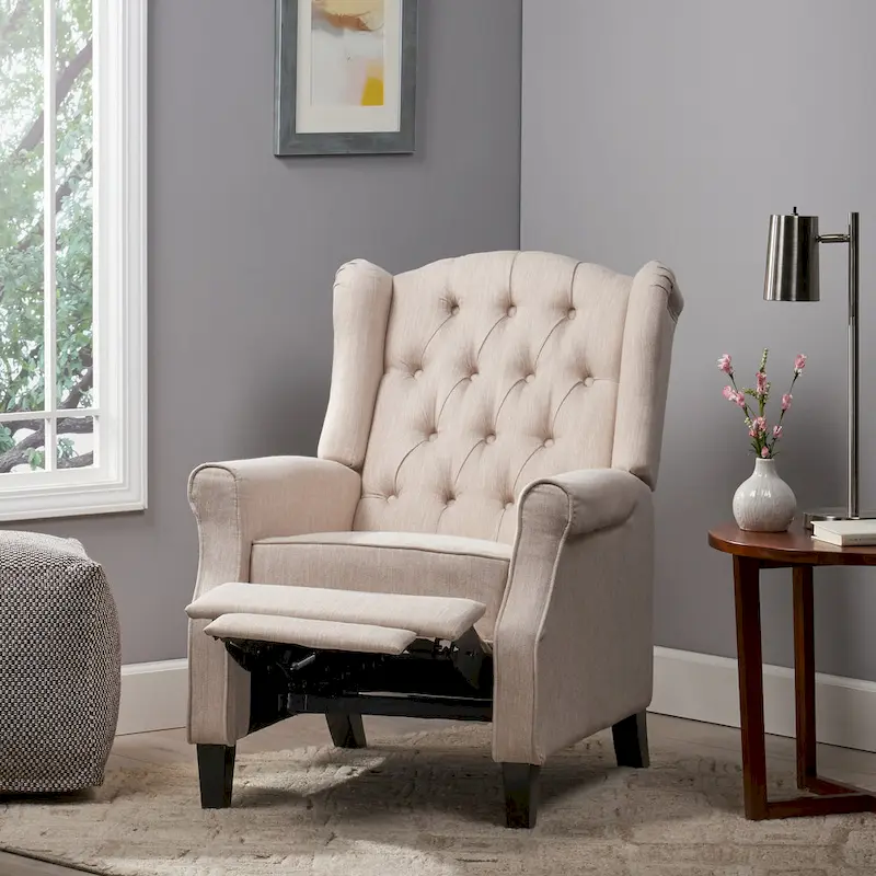 Blue Wingback Push-Back Recliner Chair with Footrest