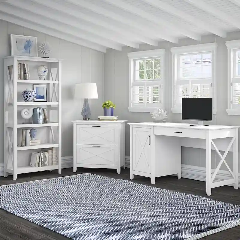 Key West 54W Computer Desk with Cabinet and Bookcase by Bush Furniture