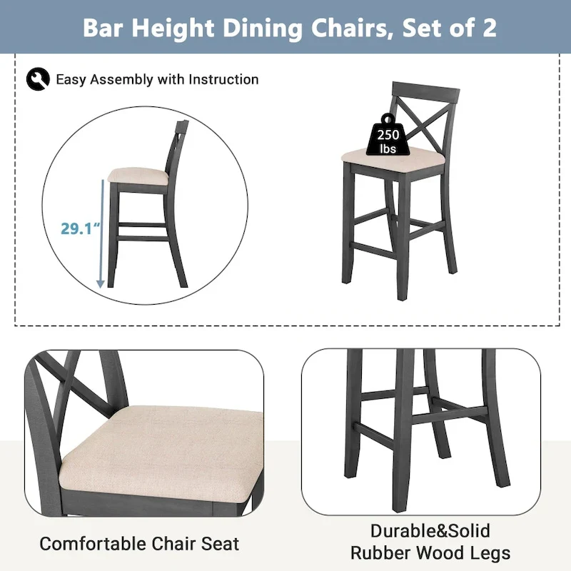 48 Rectangular Wood Bar Height Dining Set with 2 Chairs