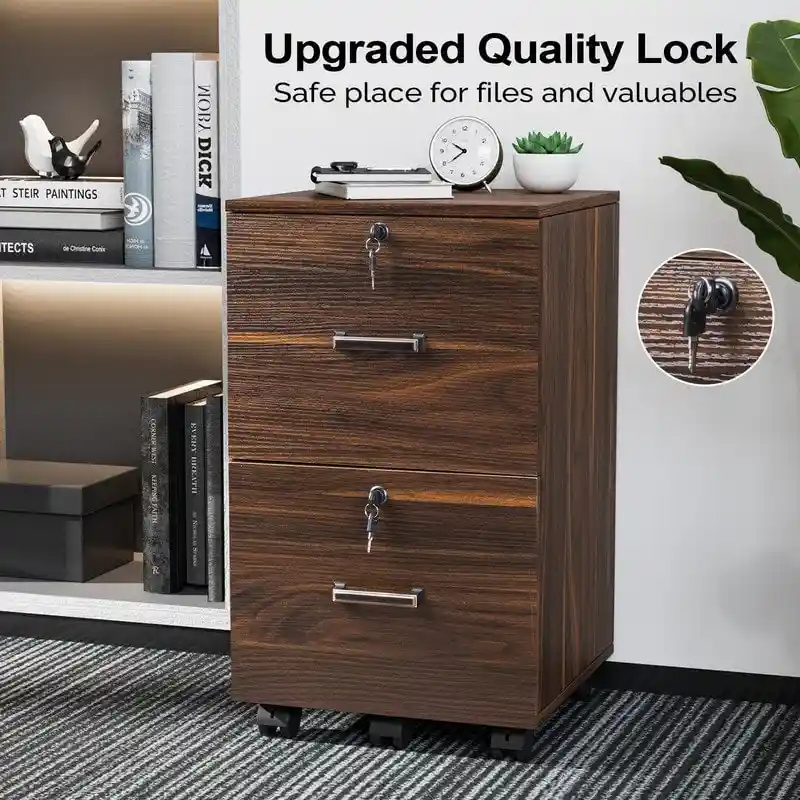 2-Drawer Rolling Wood File Cabinet with Lock