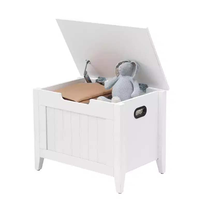 Large Wooden Storage Bench  Top Lid, Thick Padded Seat, 2 Safety Hinges, 260 lb Capacity, for Entryway, Bedroom, Living Room, 23.6, White